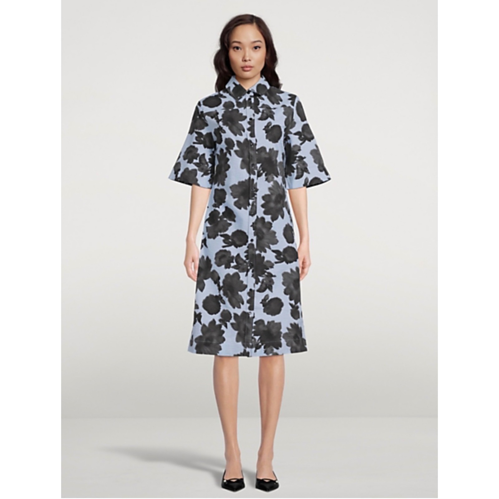 Samsoe Samsoe Womens Xl Blue Black Floral Button Front Midi Shirt Dress Bust 36